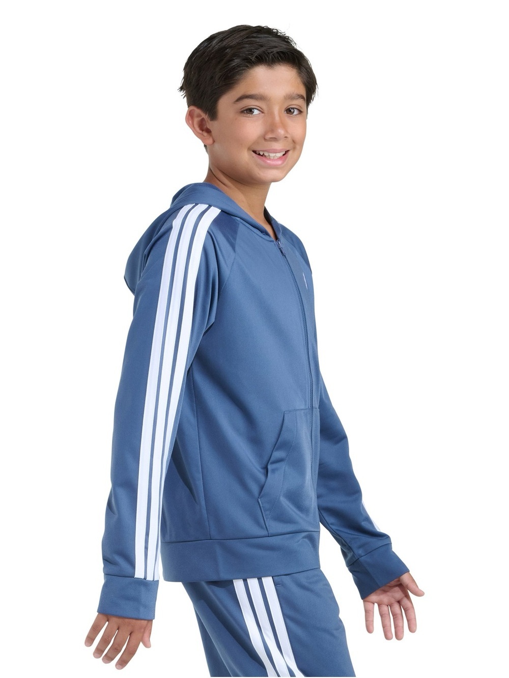 adidas Blue Zip-Up Hooded Track Jacket with White Stripes - Picture 6 of 6